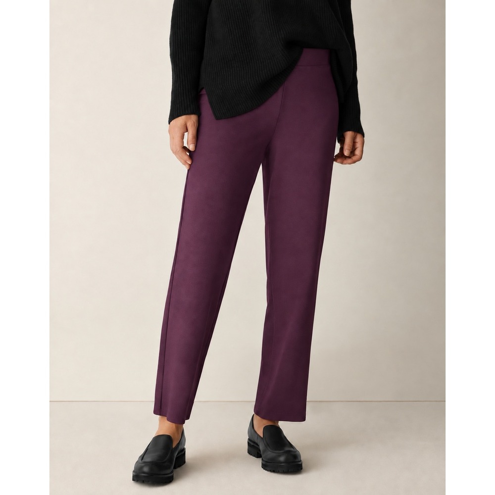 Eileen Fisher Size L Pants Washable Stretch Crepe Straight Pant Plum Capsule